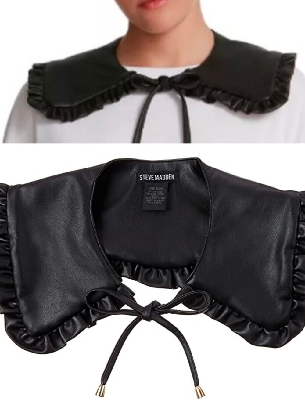 Steve Madden Ruffle Trim Faux Leather Collar Black OSFM New MSRP $46